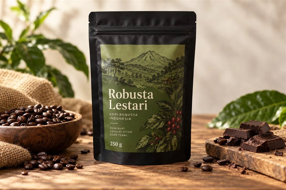 Kemasan kopi Robusta Lestari
